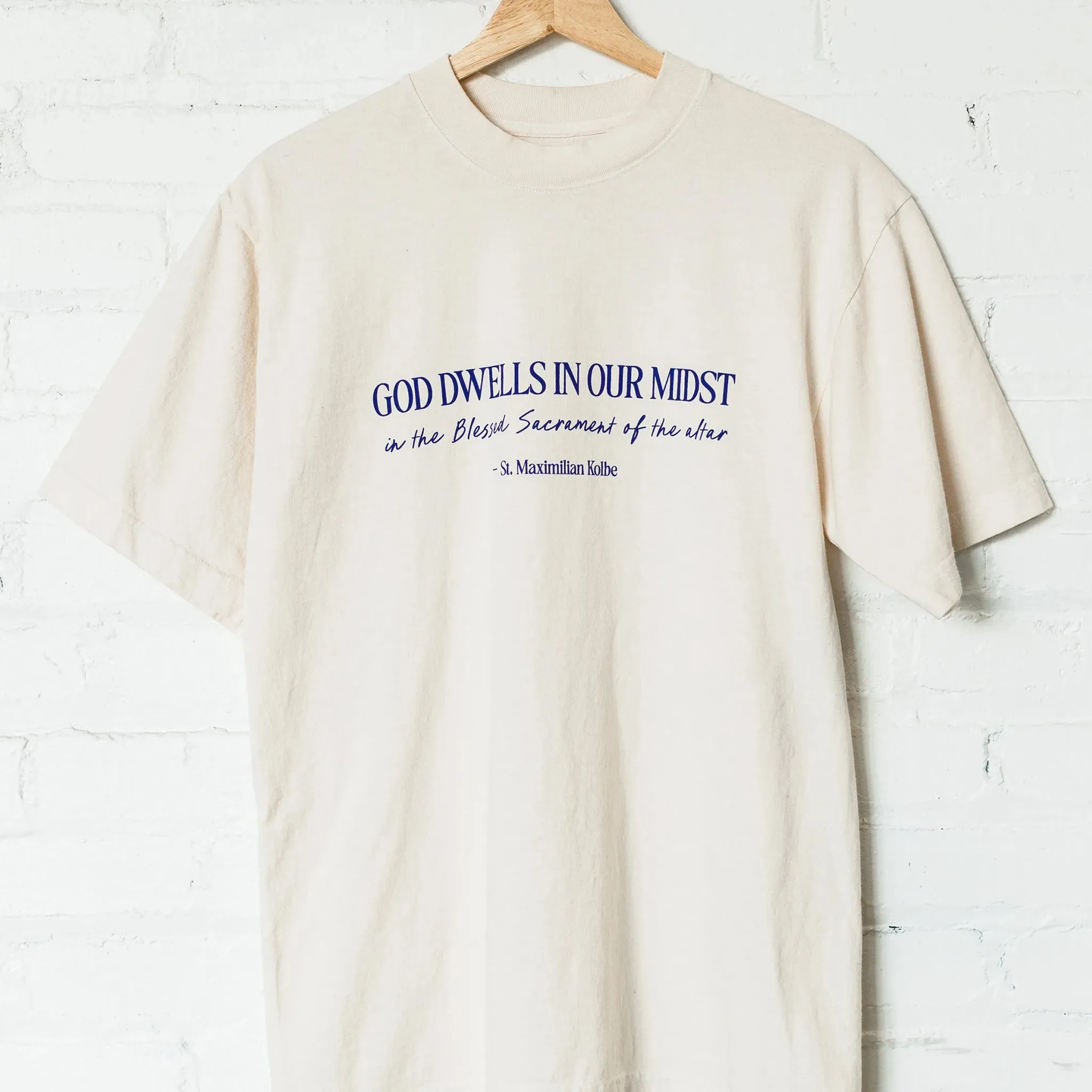 "God Dwells in Our Midst" / St. Maximilian Kolbe T-Shirt - Image 5