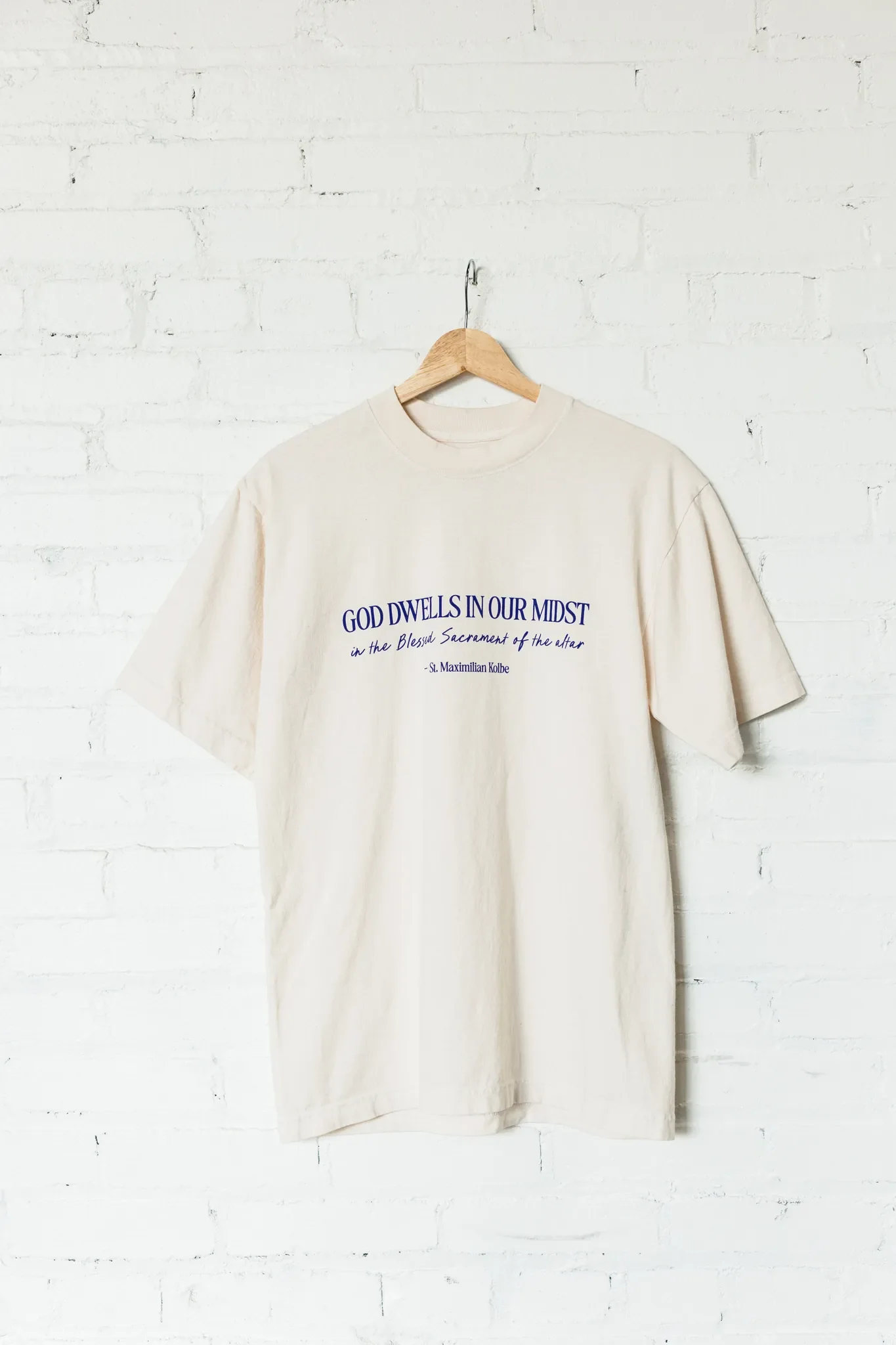 "God Dwells in Our Midst" / St. Maximilian Kolbe T-Shirt - Image 6