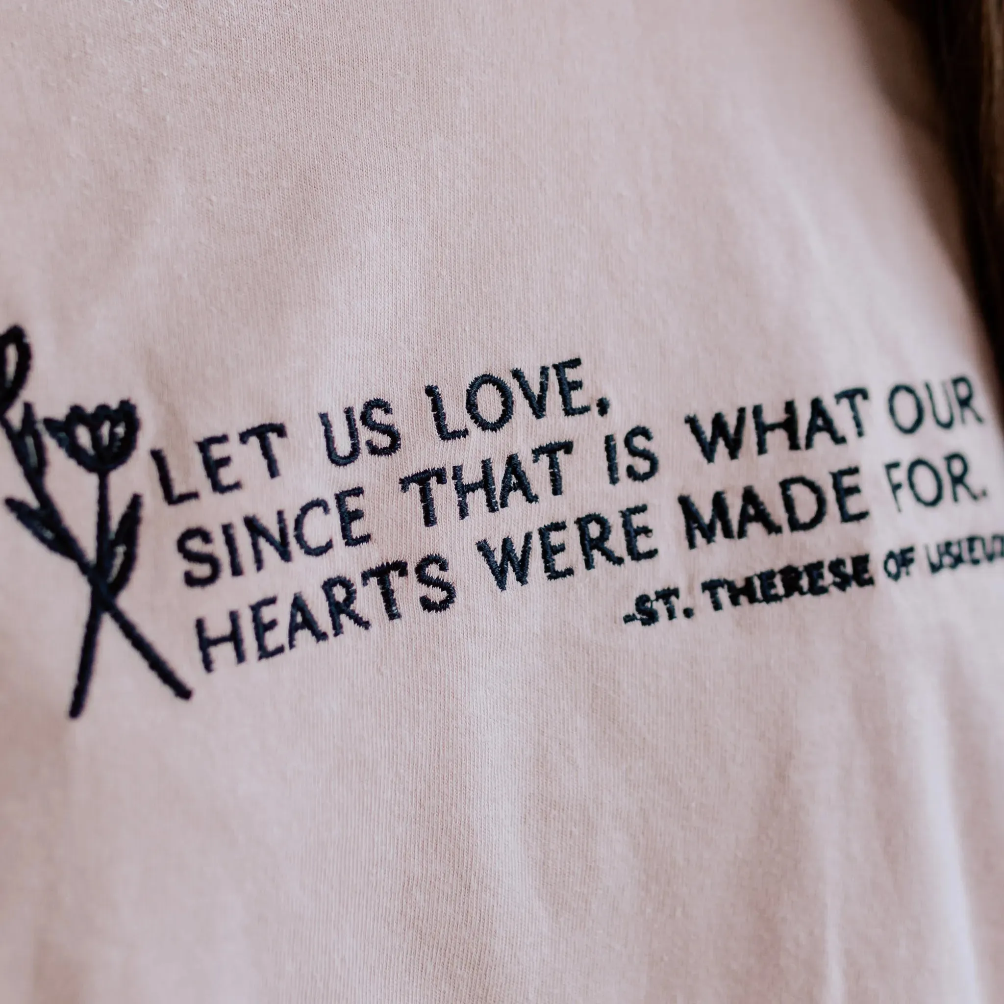 "Let us Love" / St. Thérèse of Lisieux T-Shirt - Image 9